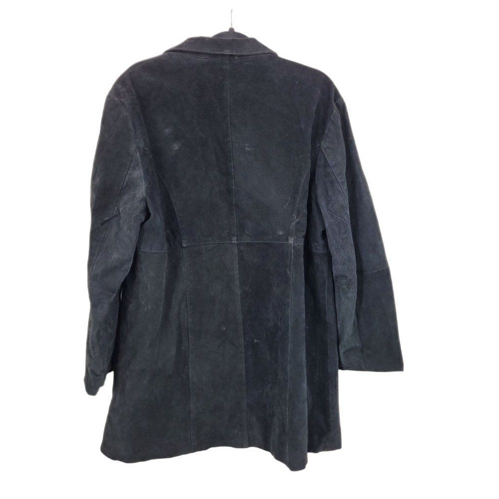 Vintage 80s Leather Jacket XL Black Suede Leather Long Tie‎ Unisex Boho Cosplay - Picture 2 of 11